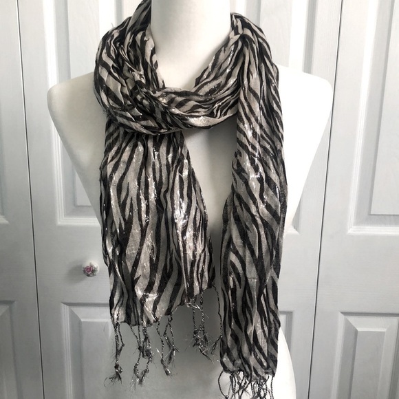 Fun and Funky Zebra Scarf With Metallic Thread - Picture 1 of 8
